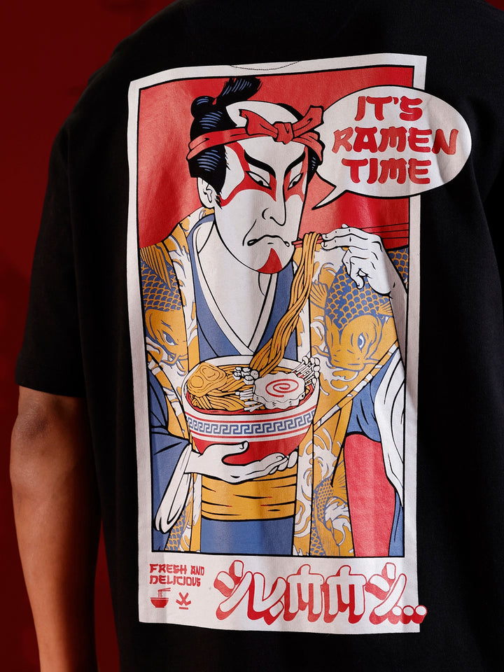Oversized ramen graphic T-shirt | Black