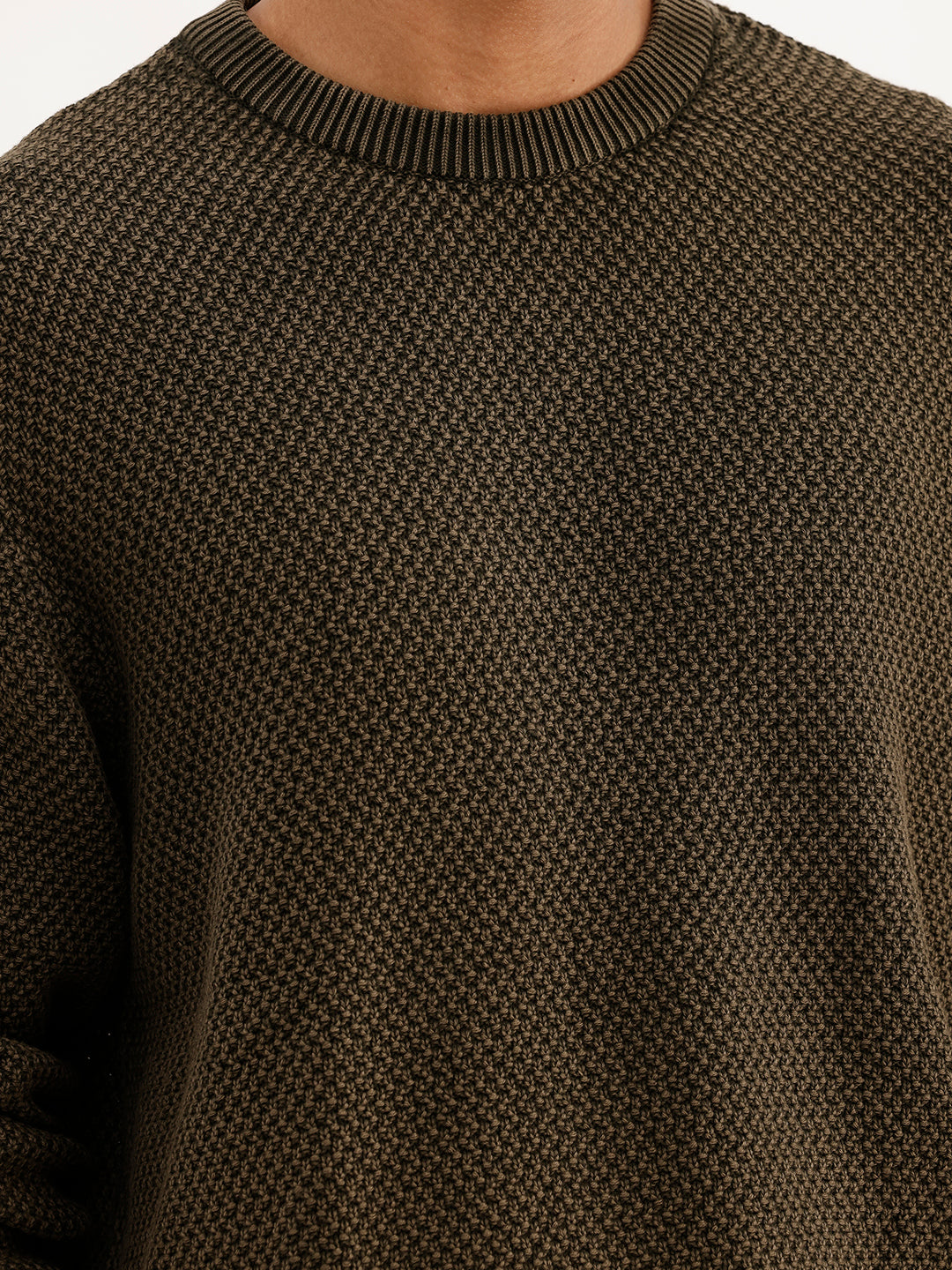 Comfort Fit Textured Knited Sweater | Olive
