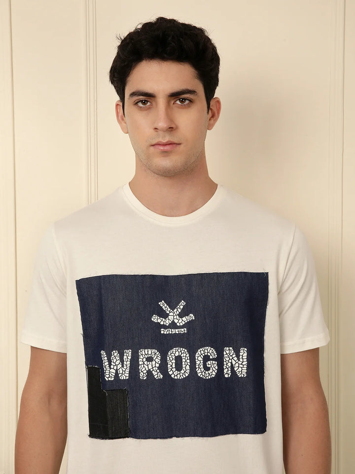 Patched In Printed White T-Shirt