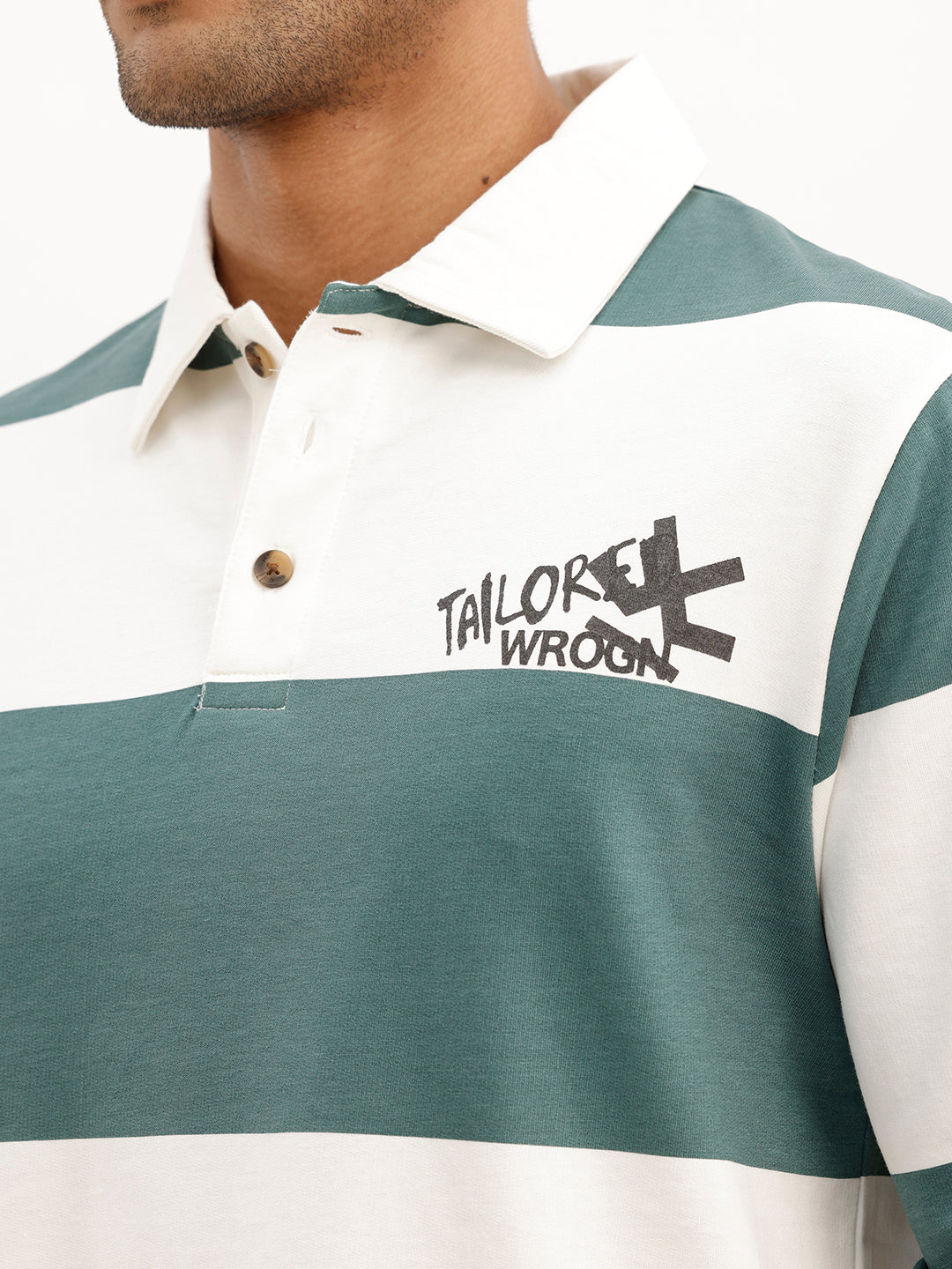 Comfort Fit Full Sleeve Striped Polo T-Shirt | Off White