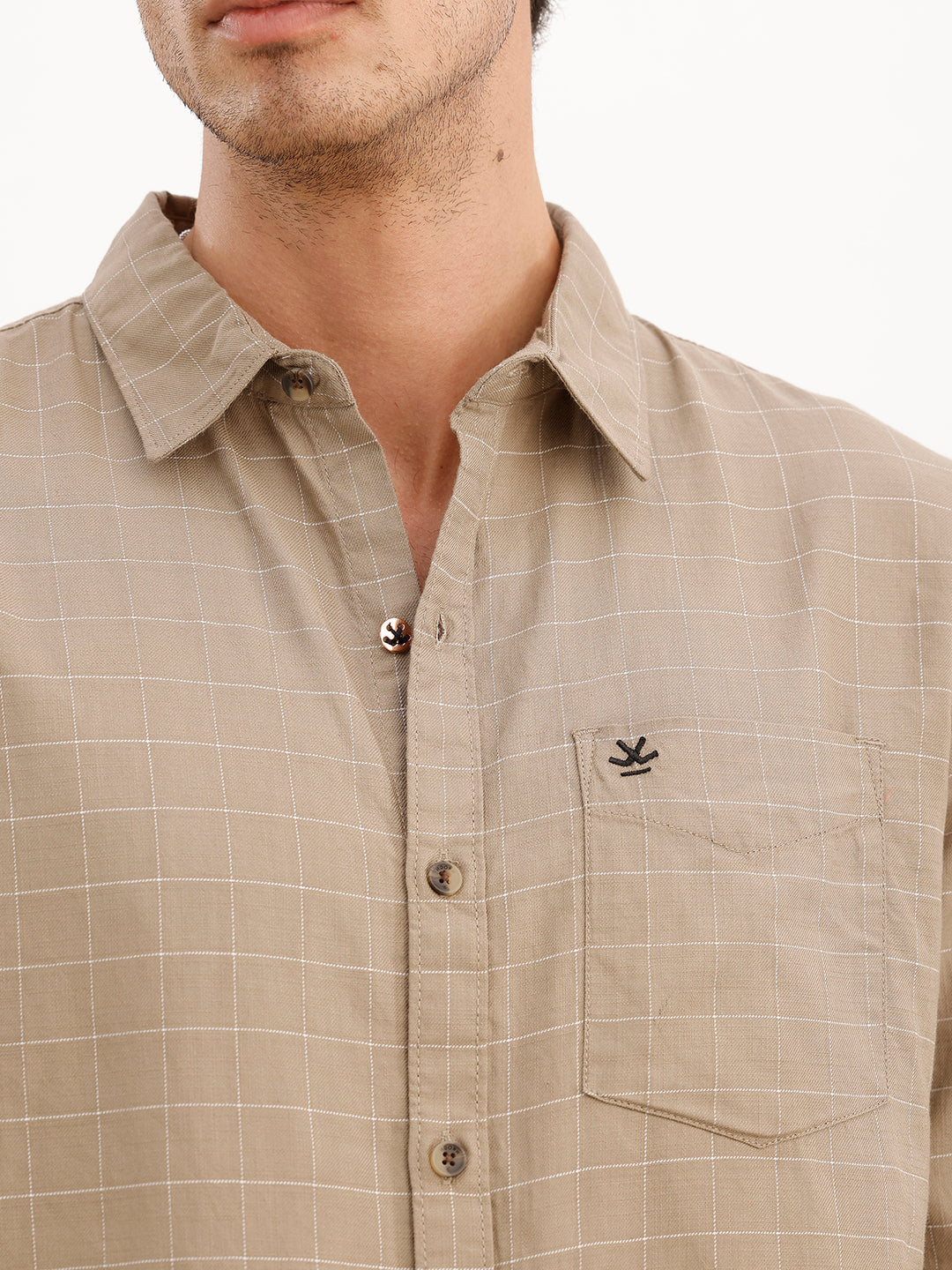 Classic Regular Fit Checkered Shirt | Khaki