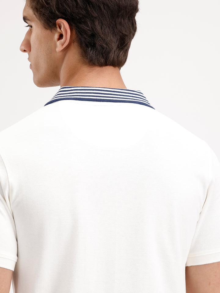 Regular Fit Contrast Collar Polo T-Shirt  | White