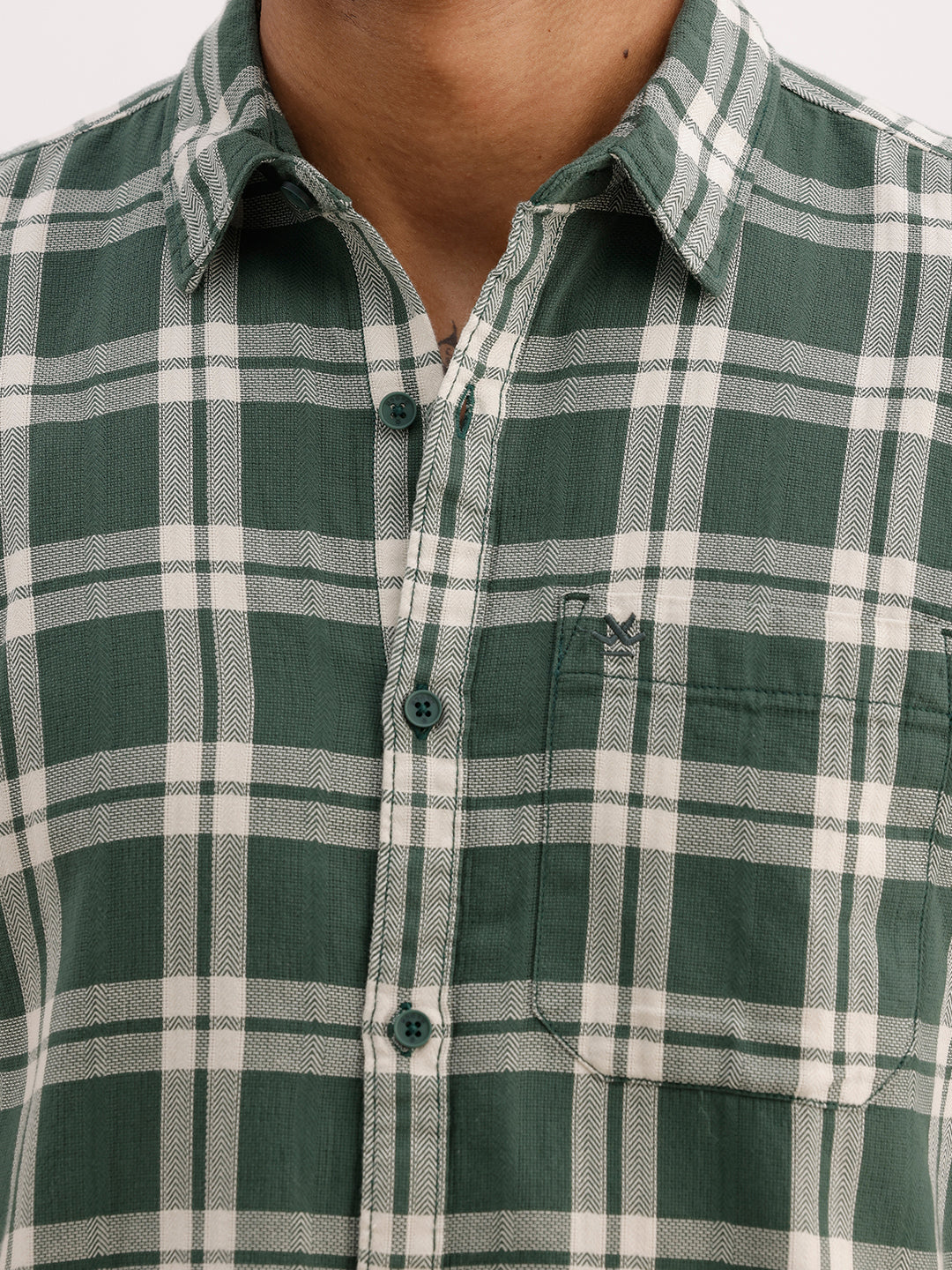 Regular Fit Checkered Full Sleeve Shirt | Dark Green