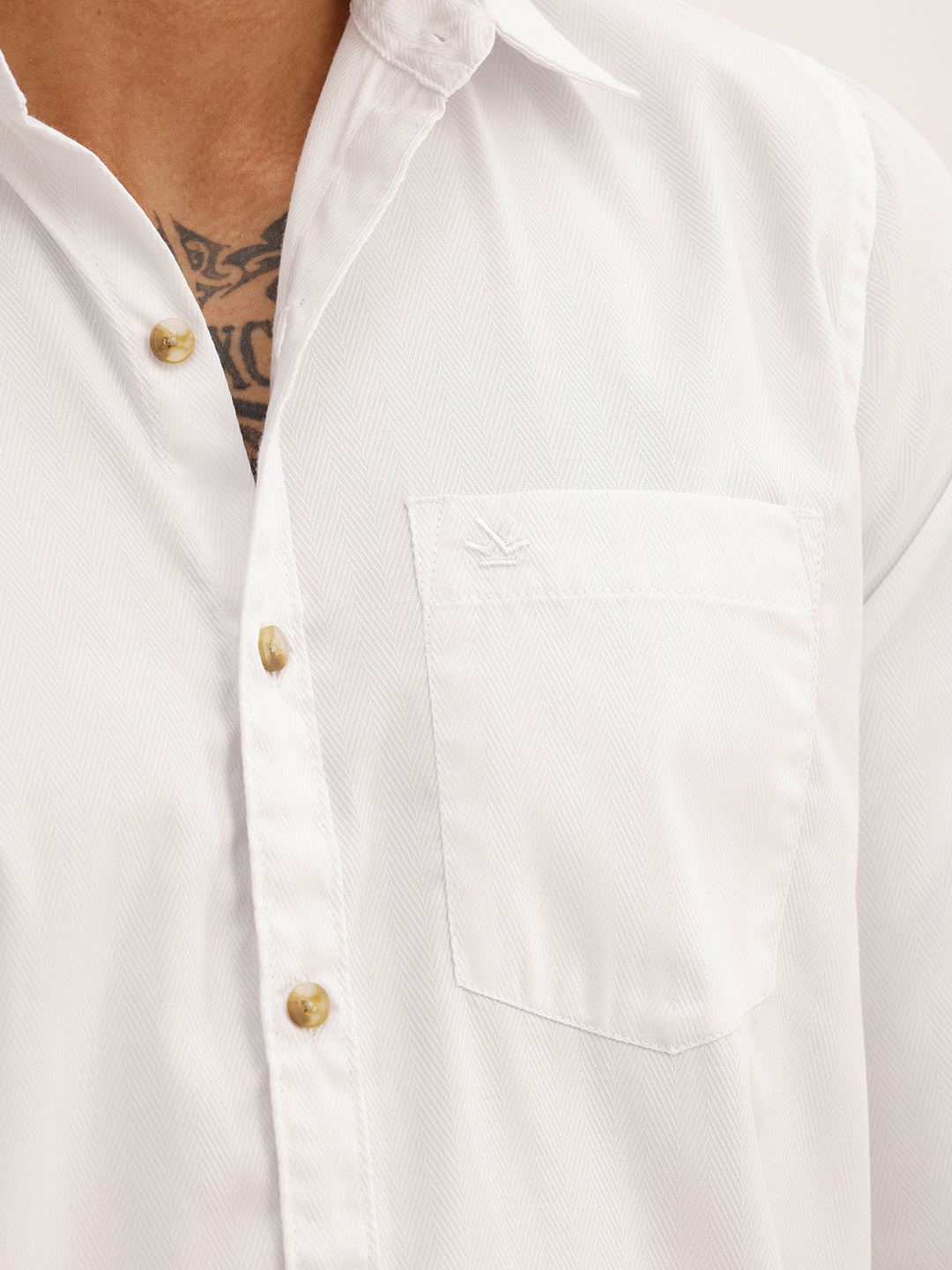 Regular Fit Textured Full Sleeve Shirt | White | WWSH9183F