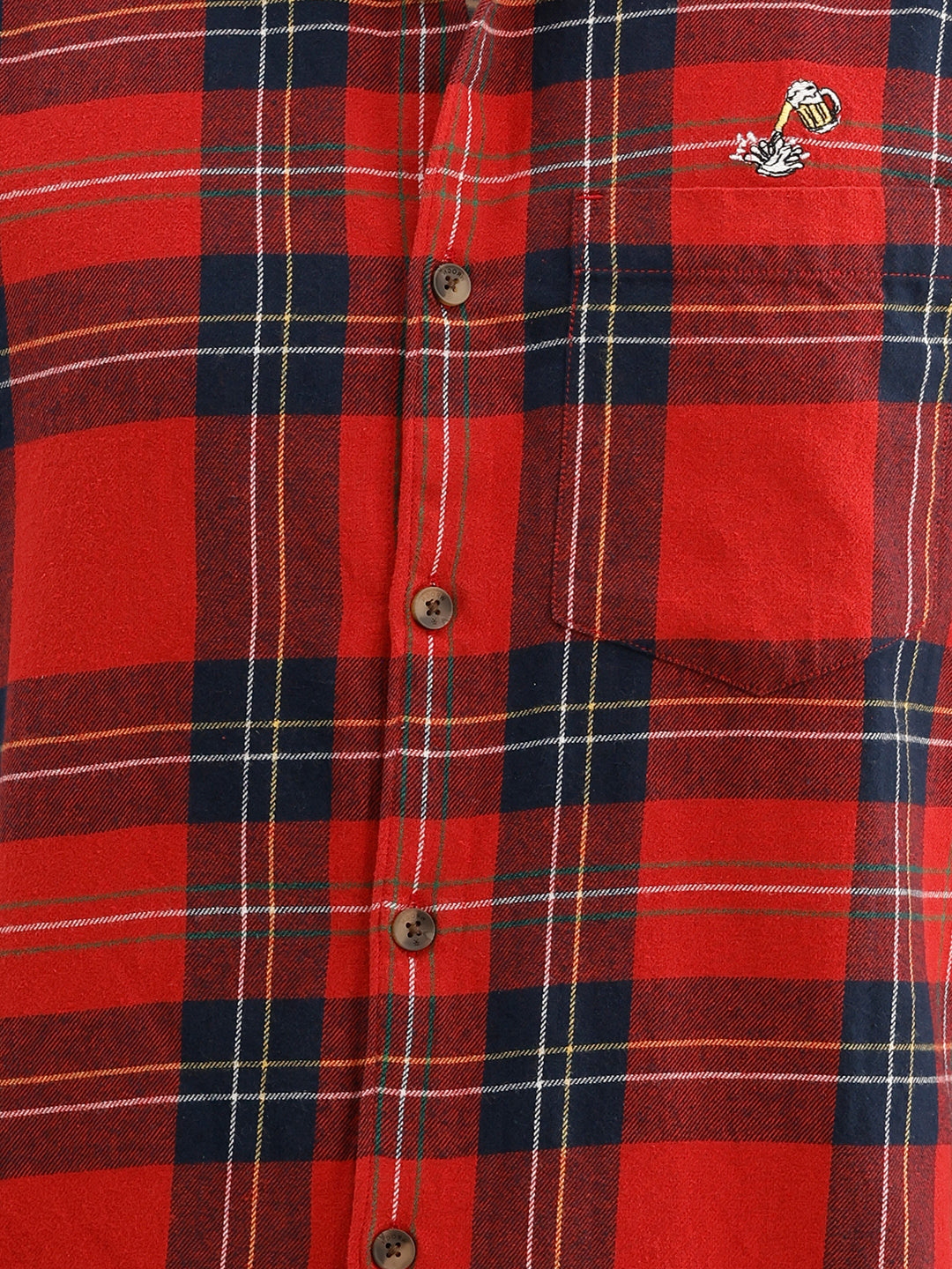 Slim Embroidery Detail Checkered Shirt | Red