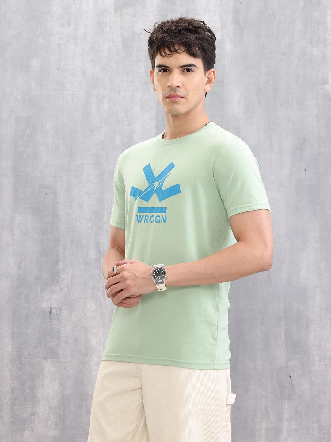 Graphic Logo Printed Regualr Fit T-shirt | Light Green