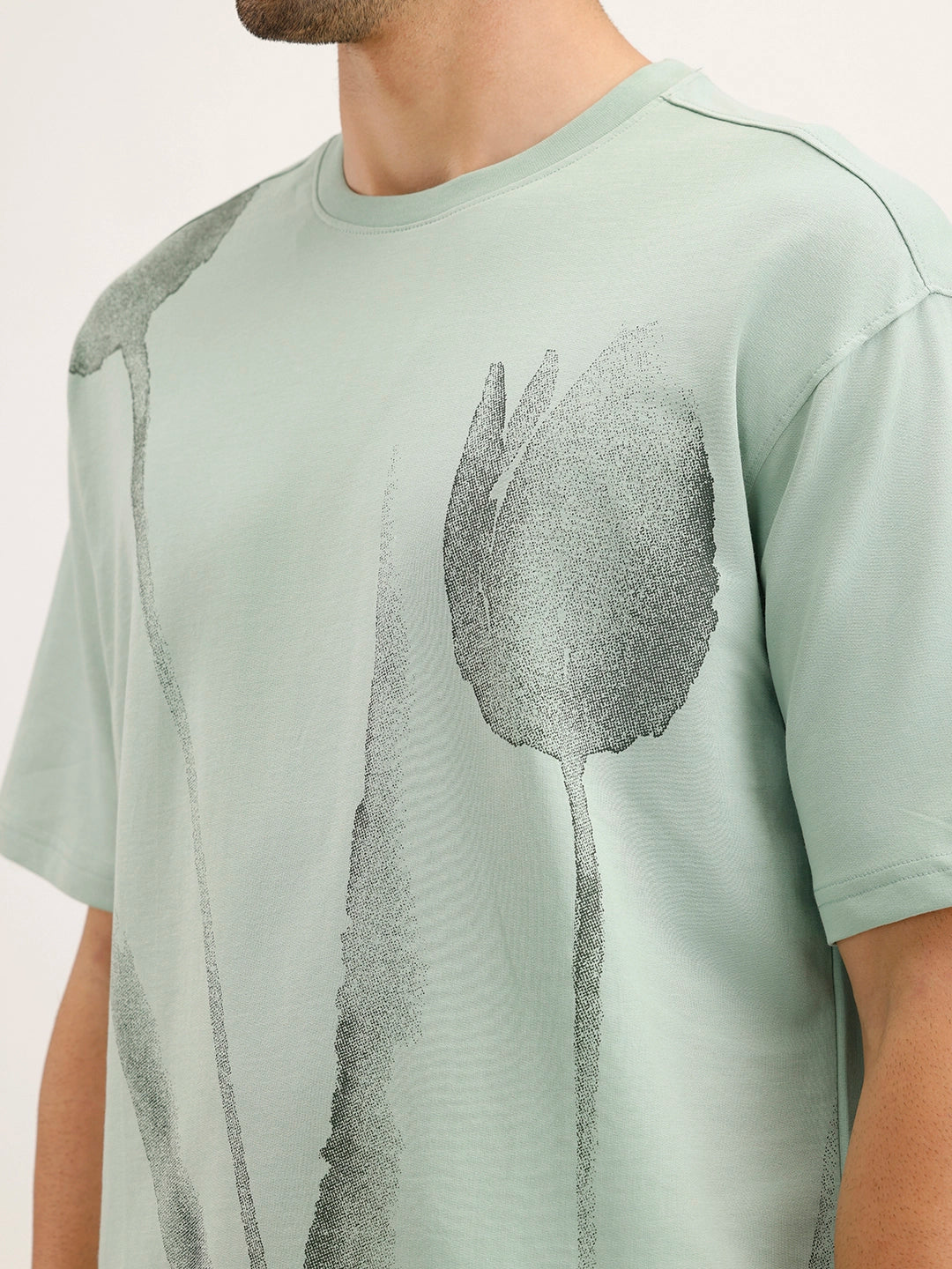Heavy GSM Watercolour Floral Printed T-Shirt | Green