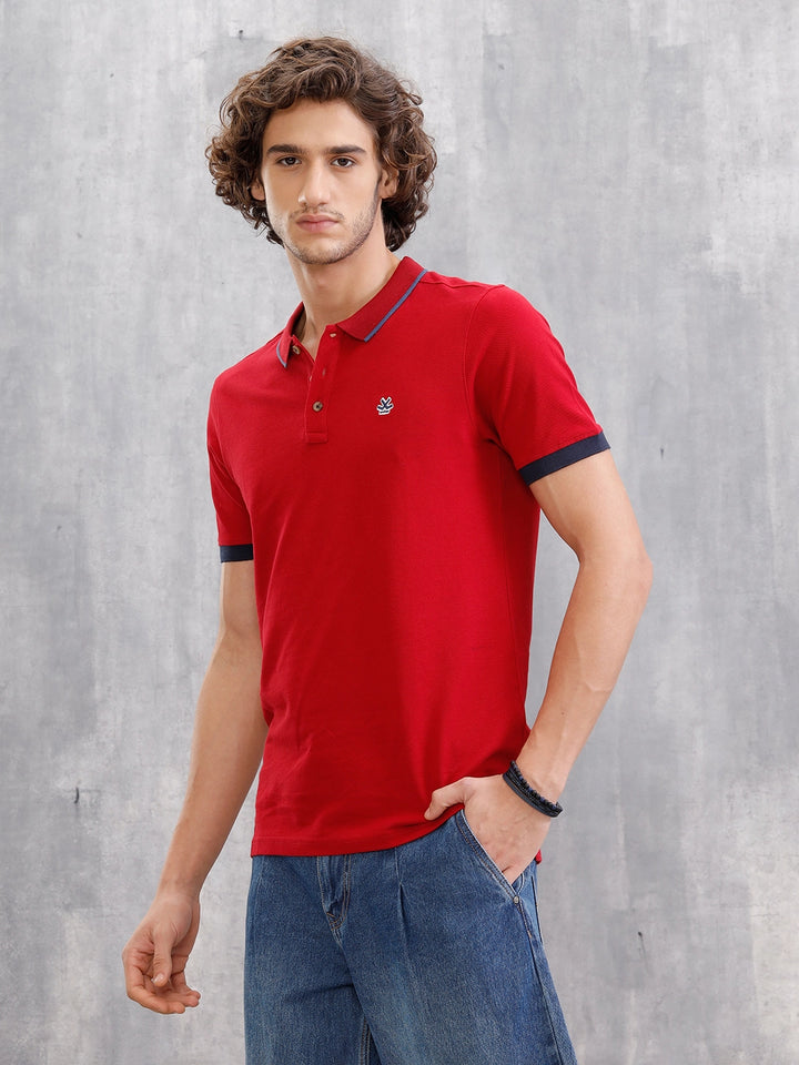 Contrast Collar Tipping Polo T-Shirt | Red