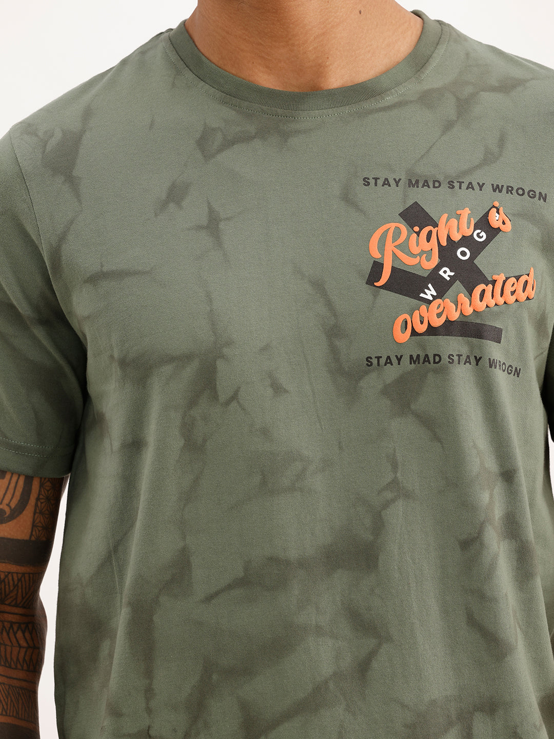 Slim Fit Placement Puffer Printed T-Shirt | Green