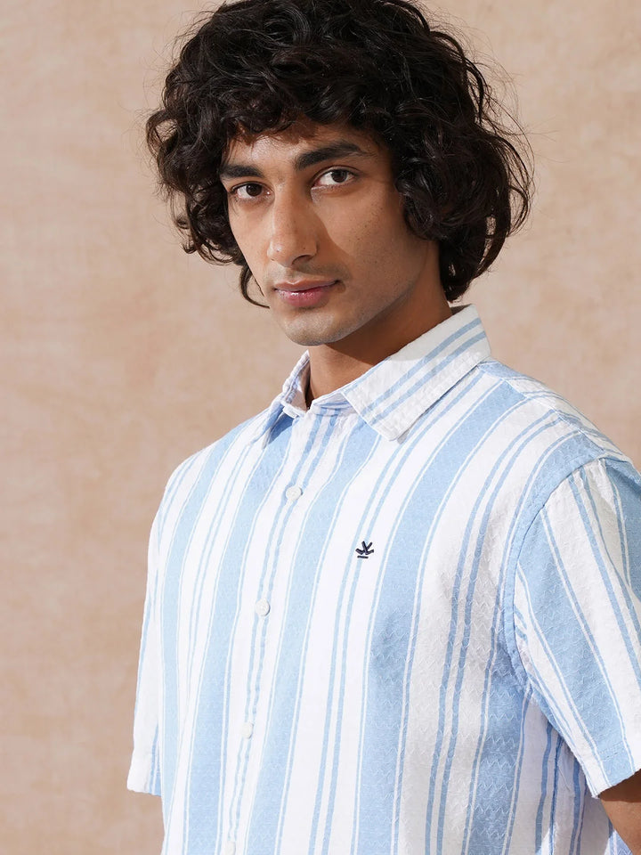 Textured Stripes Comfort Fit Shirt | Blue
