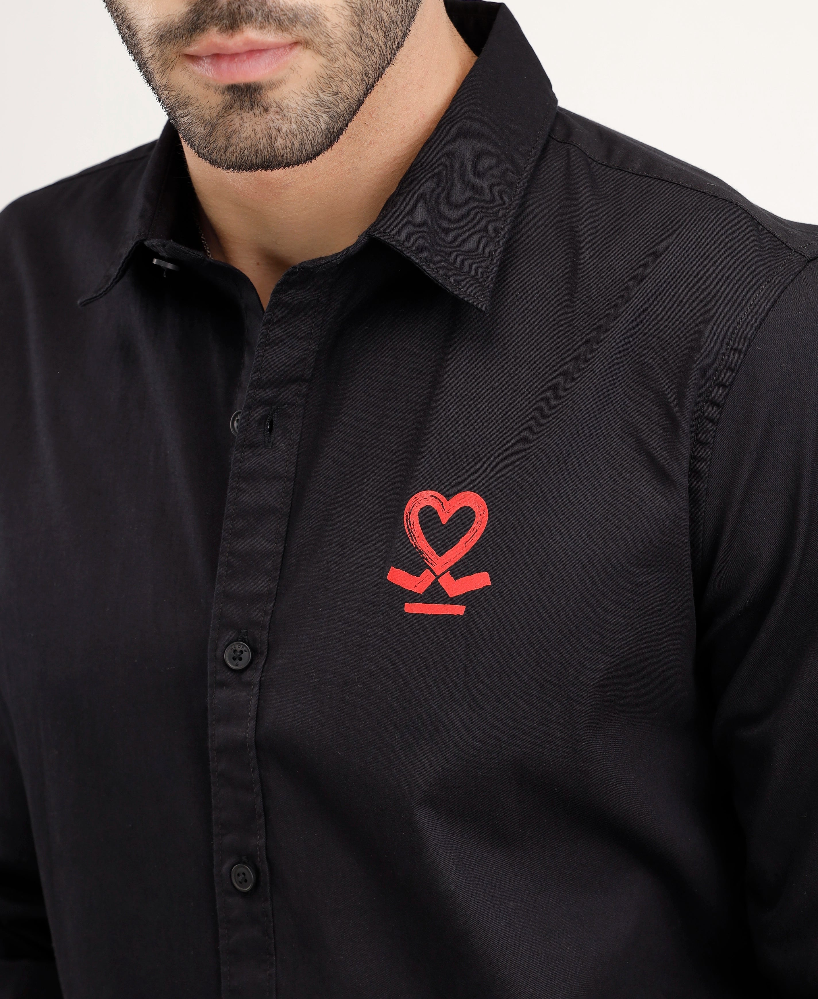 Slim Fit Placement Printed Shirt | Black