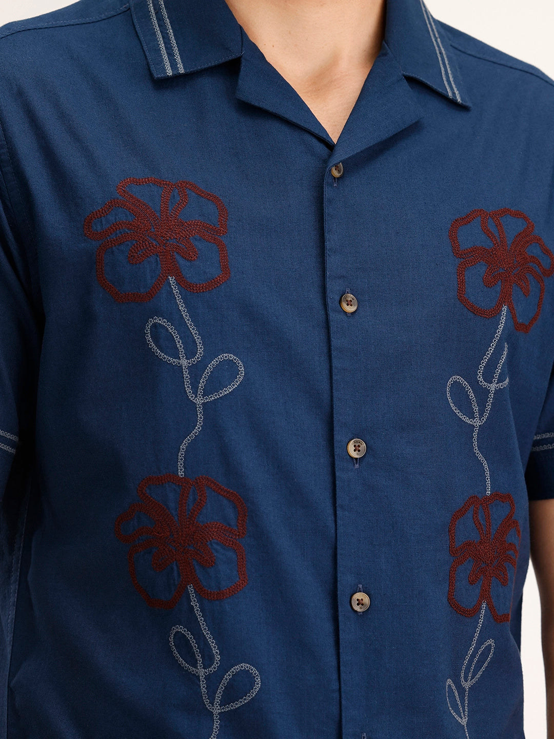 Slim Fit Resort Collar Shirt | Dark Blue