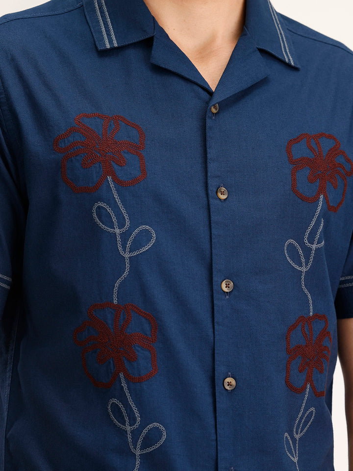 Slim Fit Resort Collar Shirt | Dark Blue