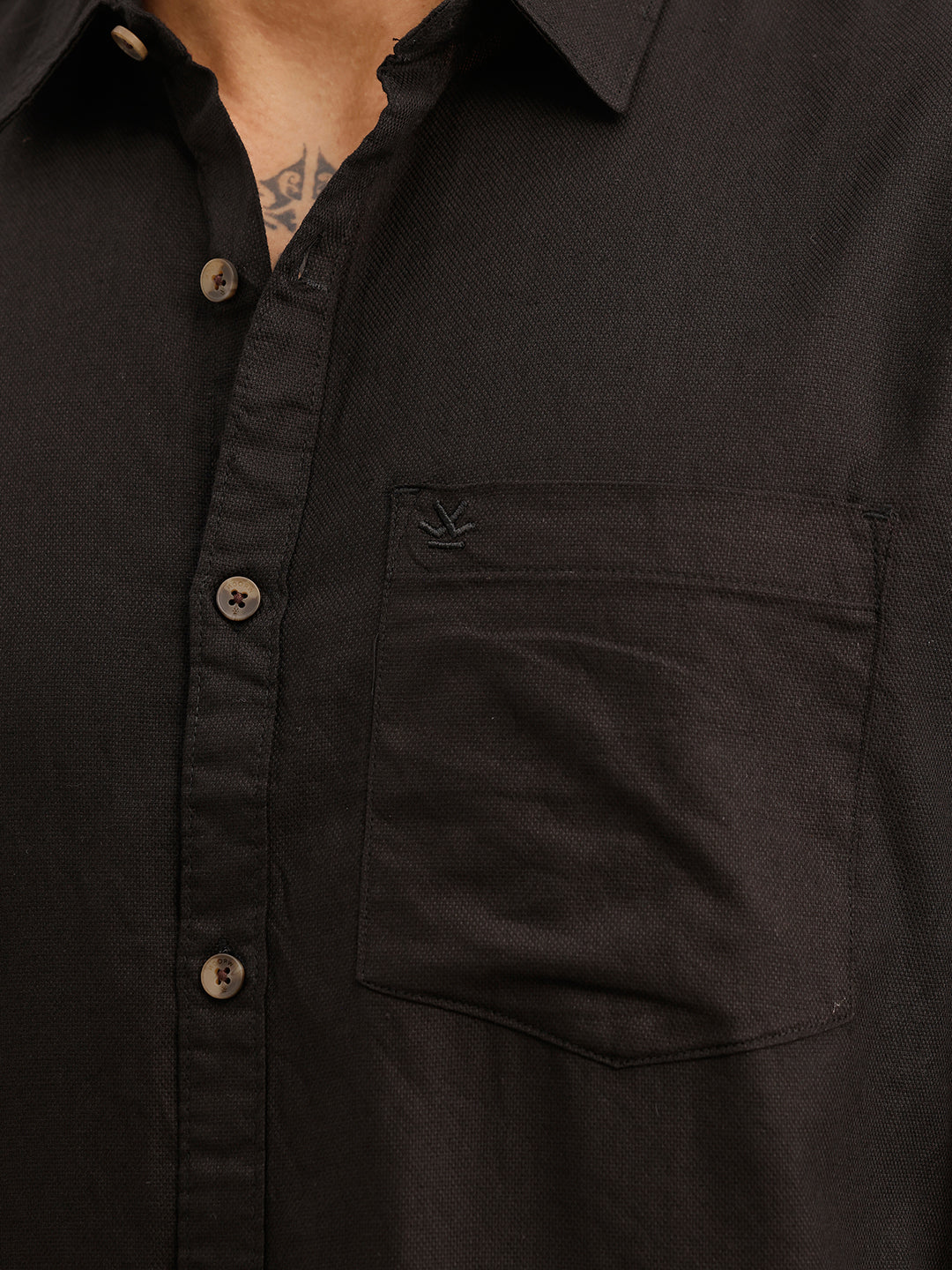 Solid Slim Fit Full Sleeve Shirt | Black
