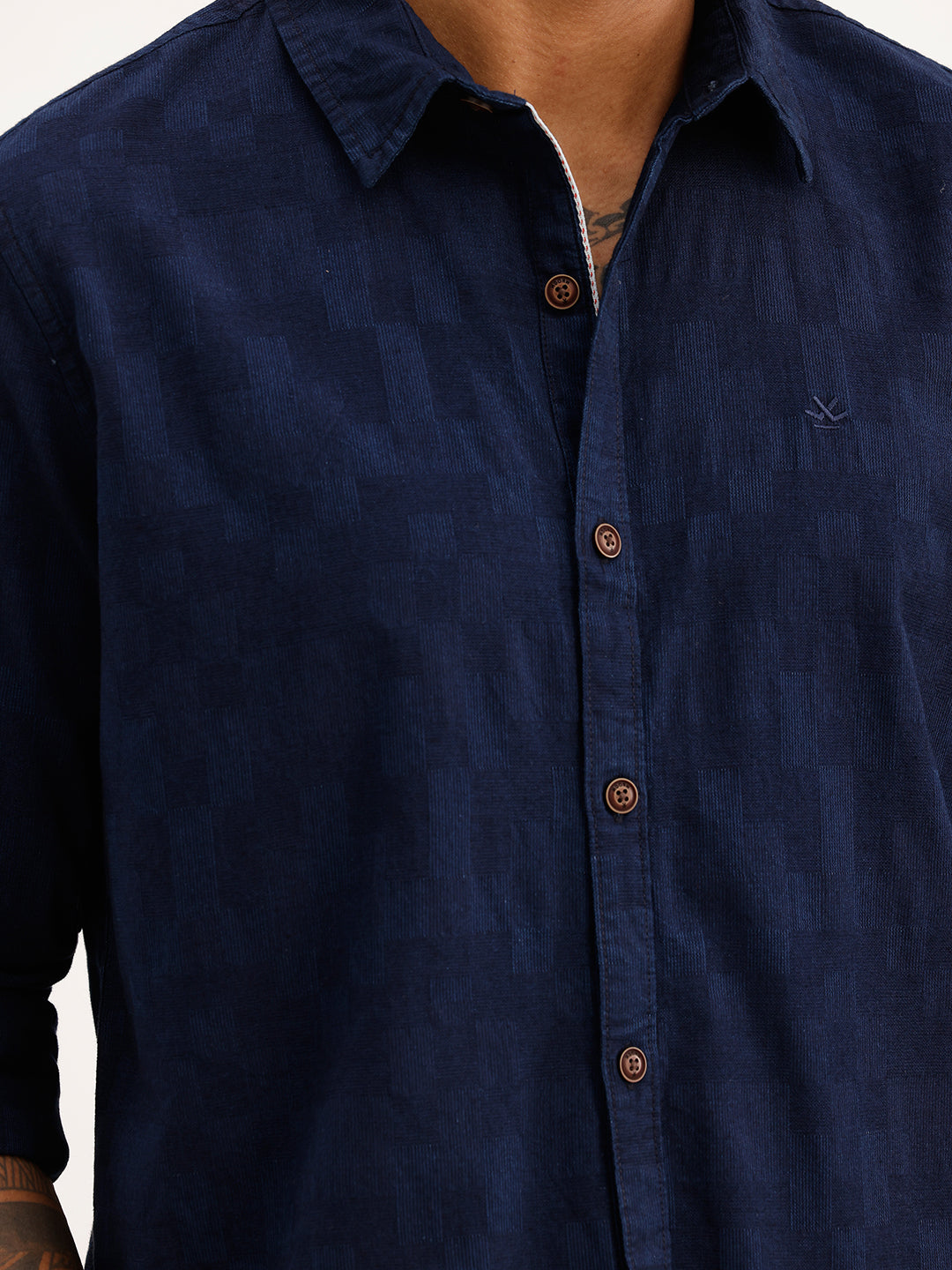 Textured Slim Fit Full Sleeve T-Shirt | Navy Blue
