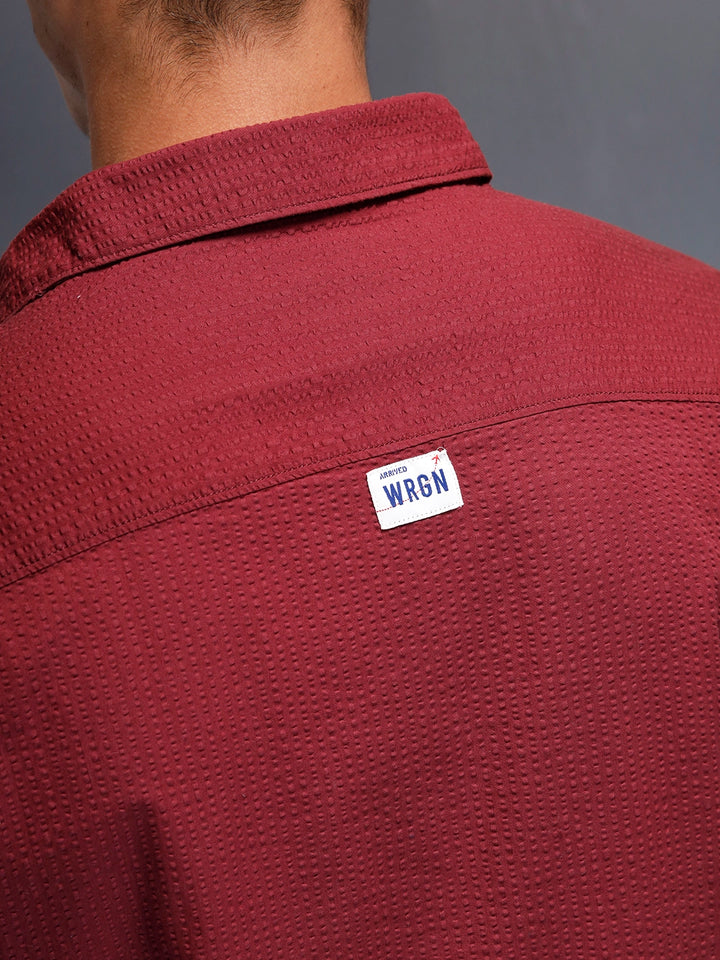 Textured Men's Casual Regualr Fit Shirt | Maroon