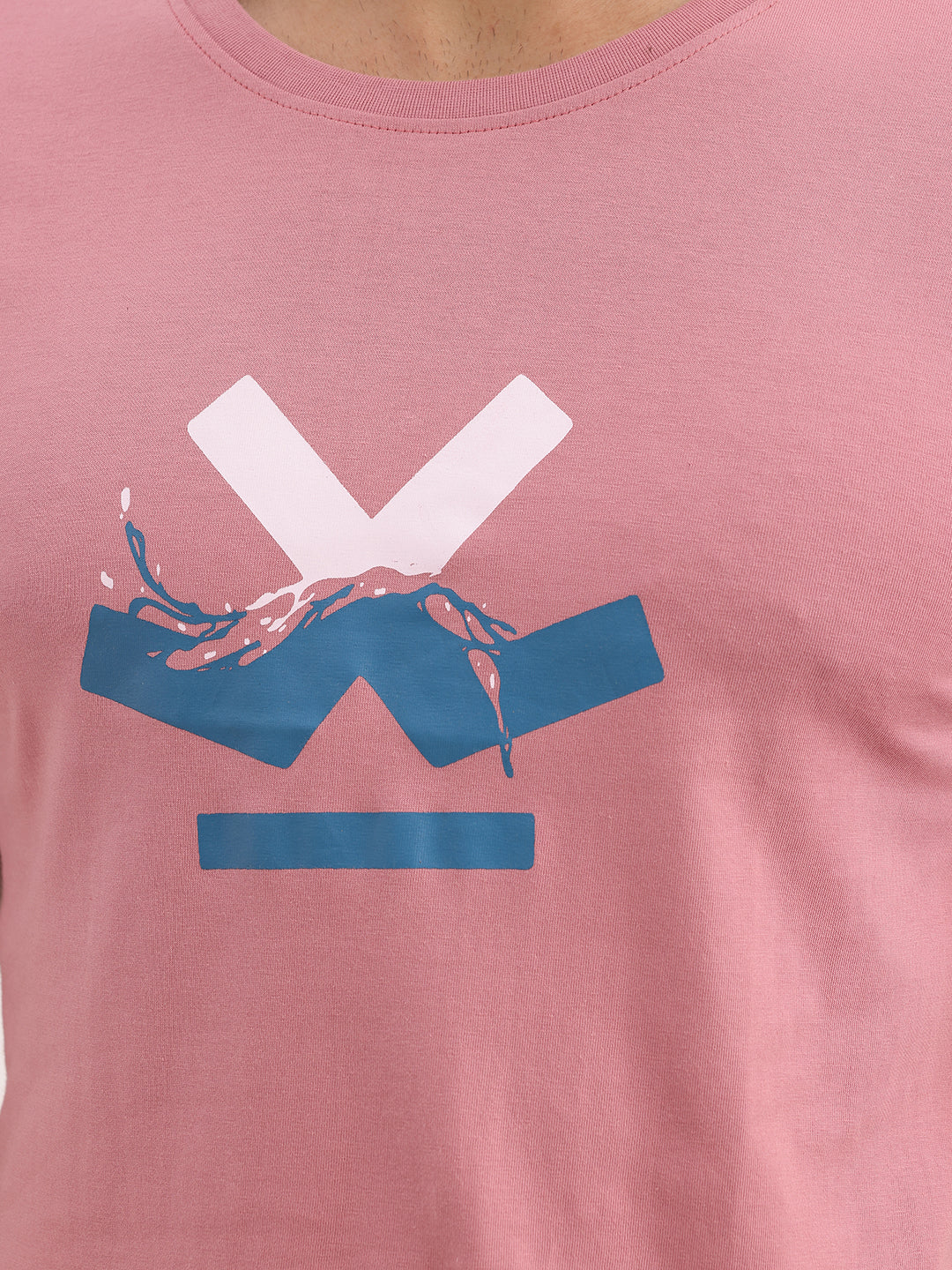 Solid Slim Fit Placement Printed T-Shirt | Pink