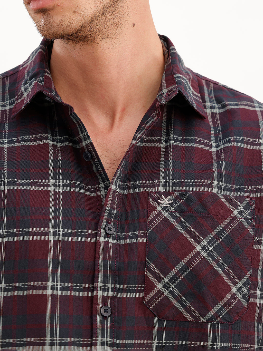 Regular Fit Full Sleeve Checkered Shirt | Maroon