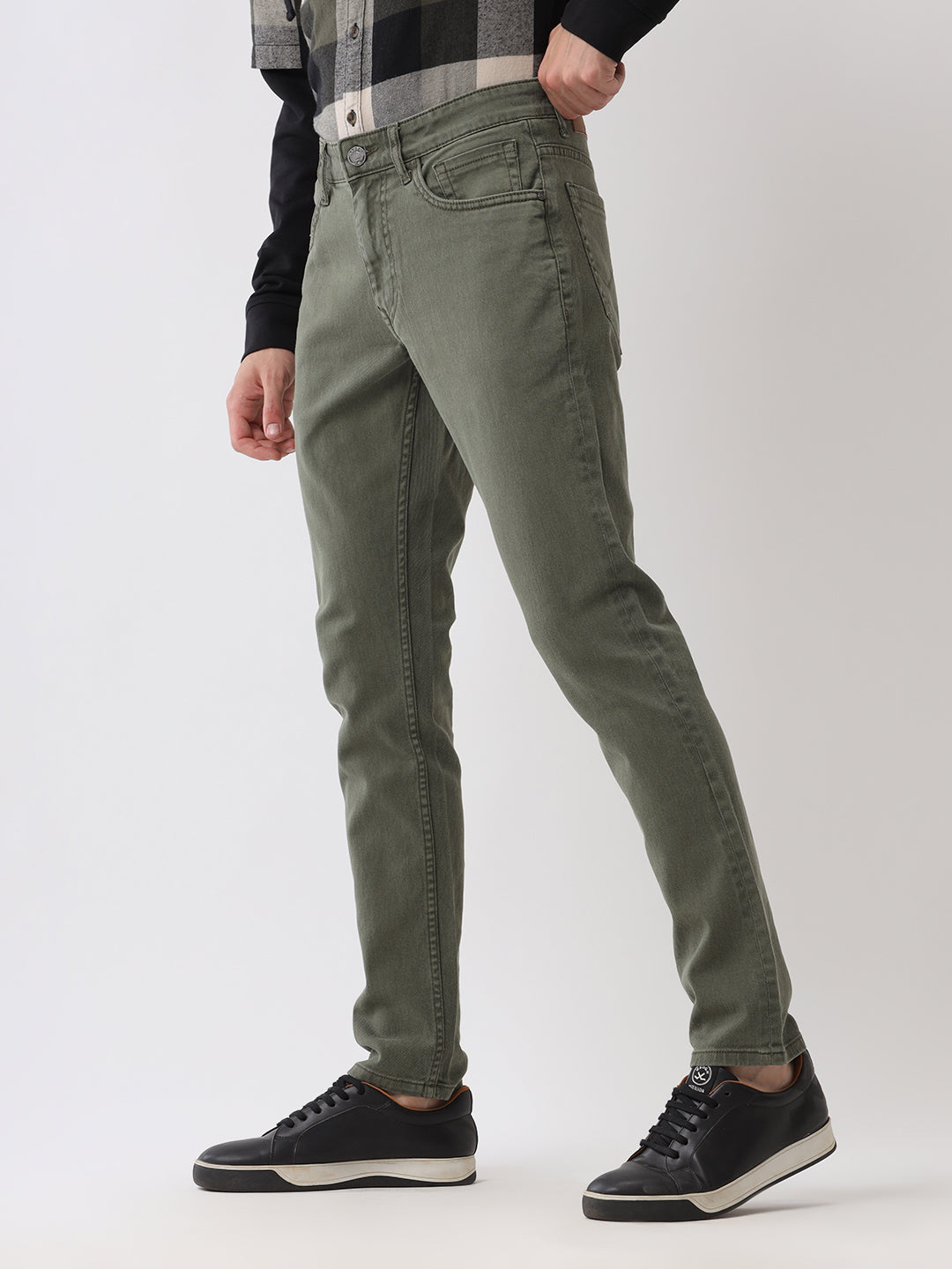 Solid Olive Tapered Jeans