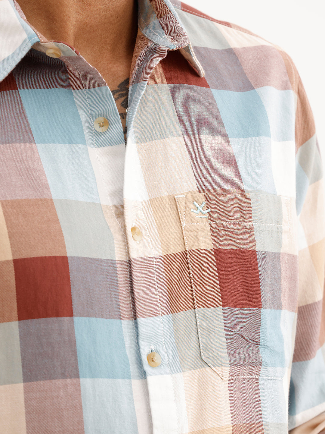 Regular Fit Checkered Shirt | Beige