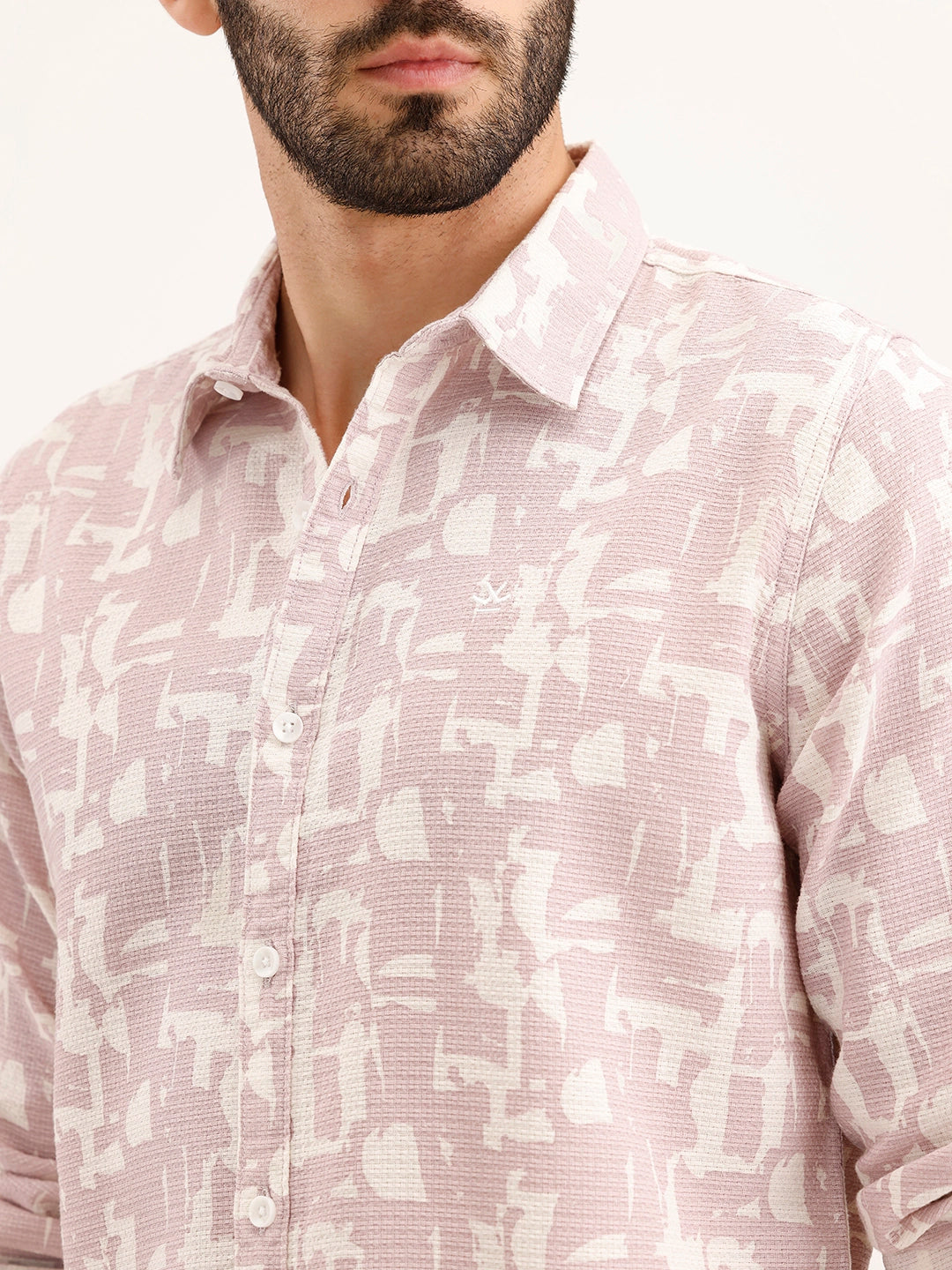 Textured Slim Fit AOP Shirt | Pink