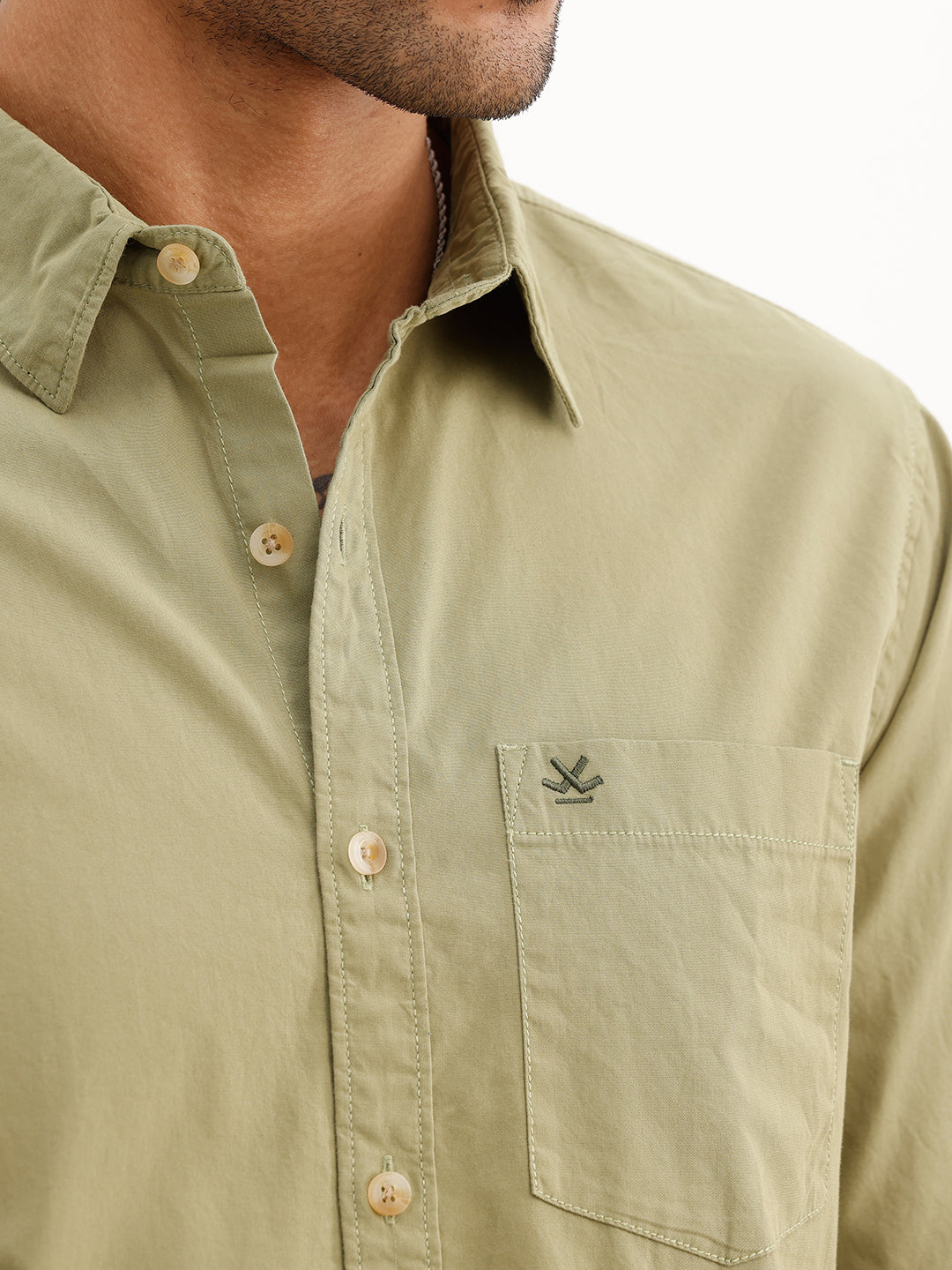Solid Regular Fit Full Sleeve Shirt | Green