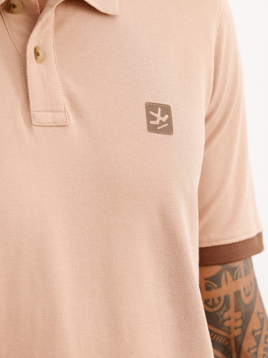 Classic Slim Fit Contrast Sleeve Polo T-Shirt | Light Brown