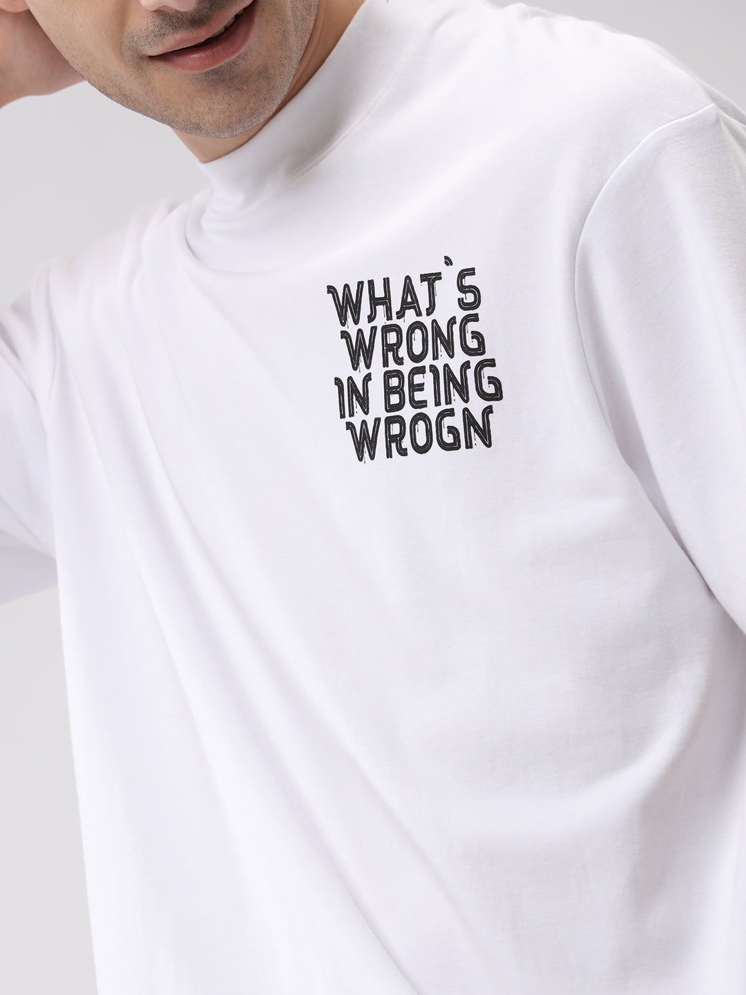 What's Wrogn Printed White T-Shirt
