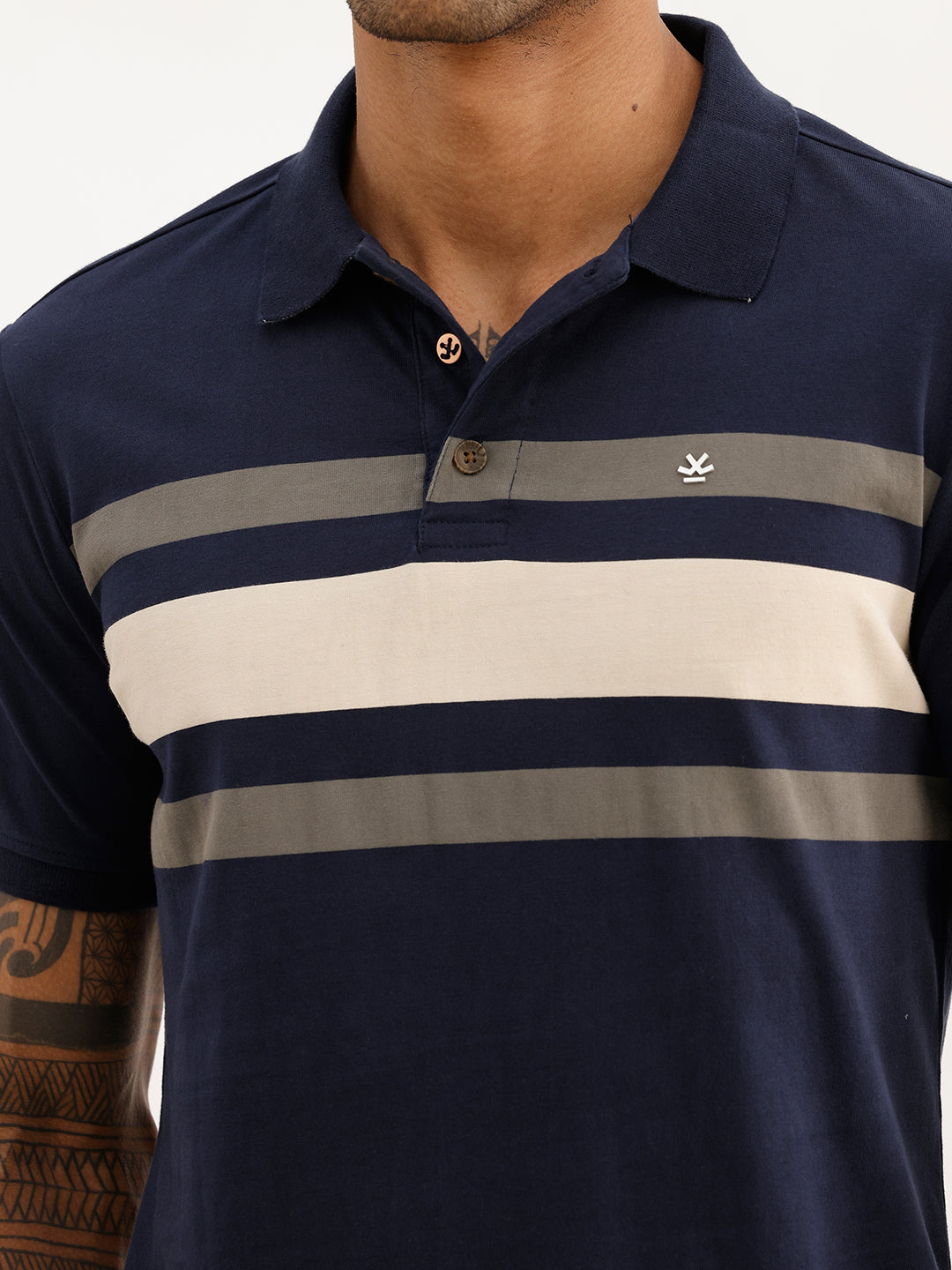 Slim Fit Placement Printed Polo T-Shirt | Navy Blue