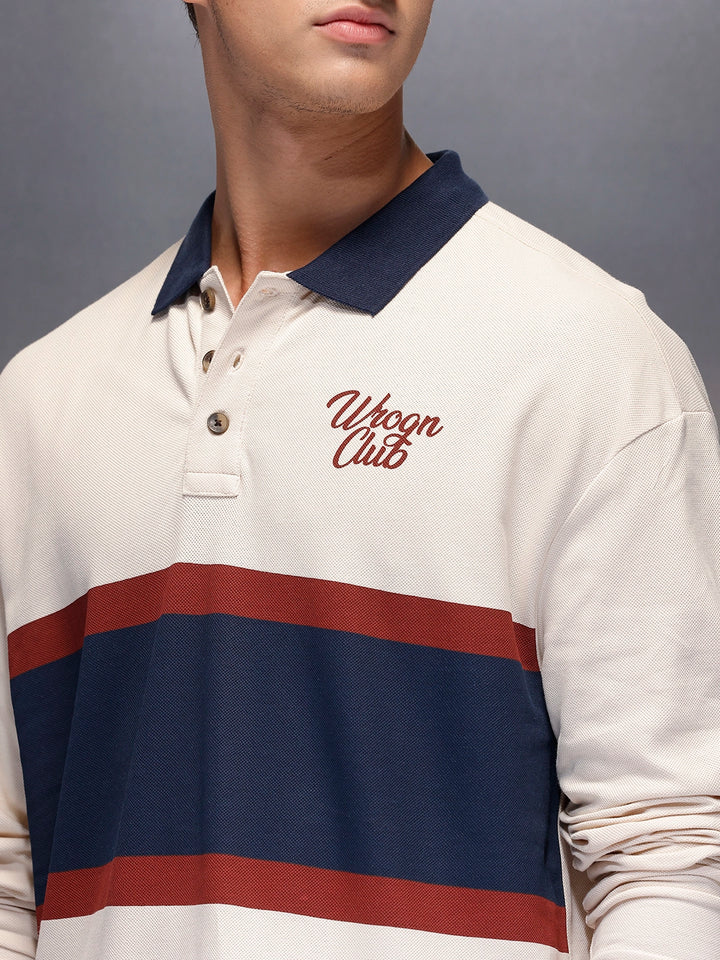 Classic Oversized Full Sleeves Polo T-Shirt  | Beige