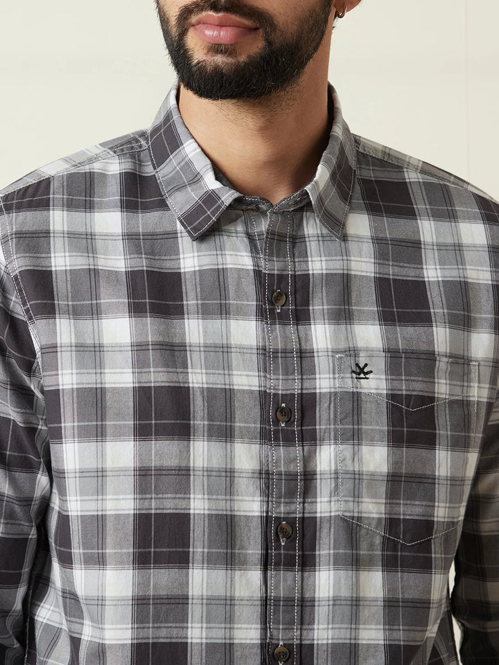Checked Cotton Oxford Shirt | Grey