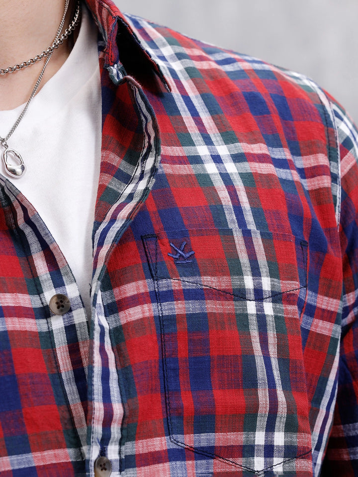 Pure Cotton Checkered Shirt | Red
