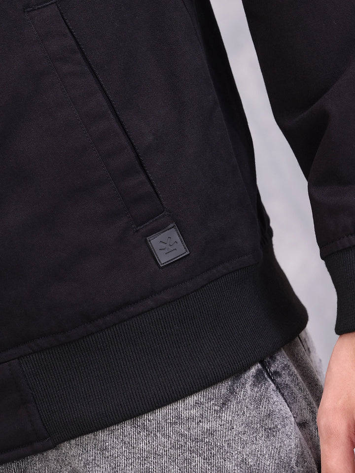 Solid Casual Bomber Jacket | Black
