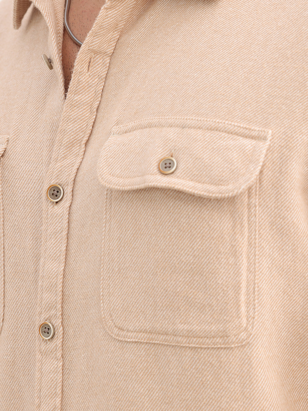 Slim Fit Double Pocket Full Sleeve Shirt | Beige