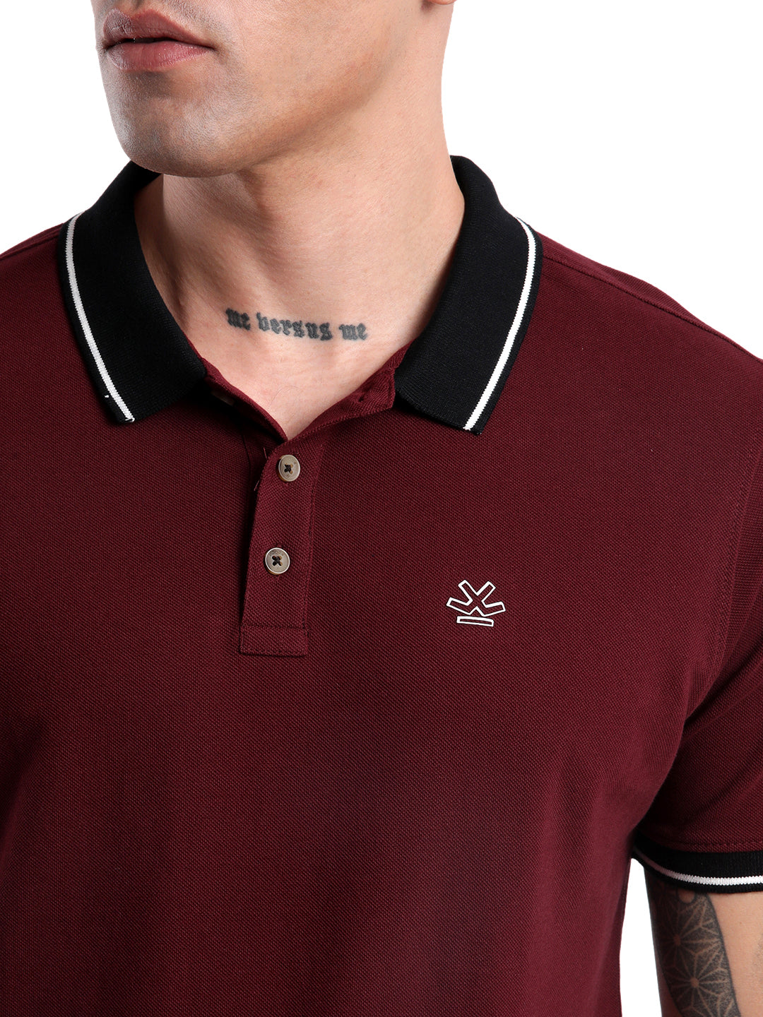 Bold Marron Collar Tipped Polo