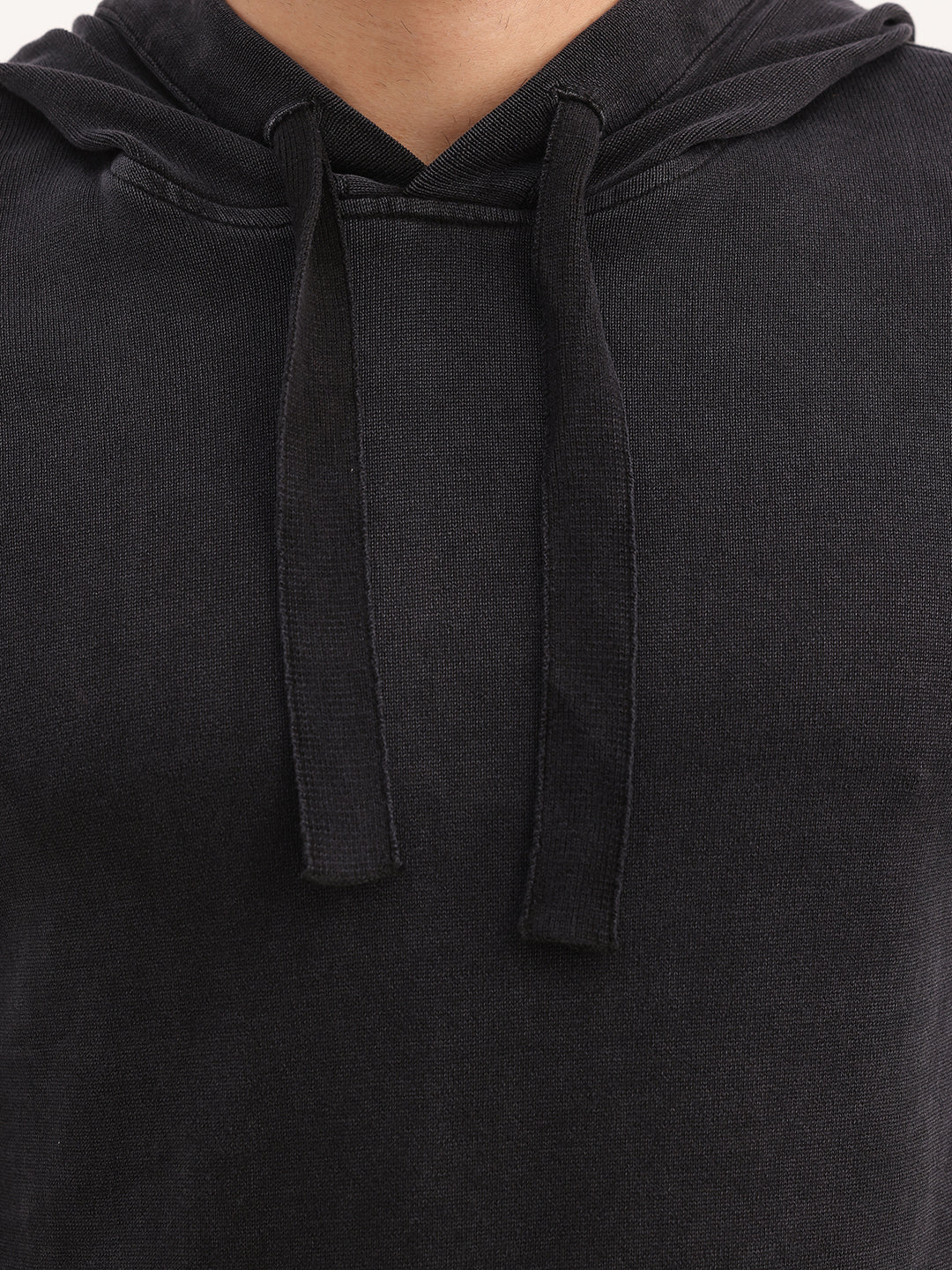 Solid Comfort Fit Hooded Sweater | Black