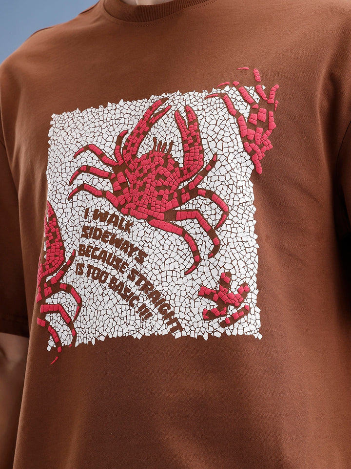 Oversized Fit Puffer Printed T-Shirt | Brown