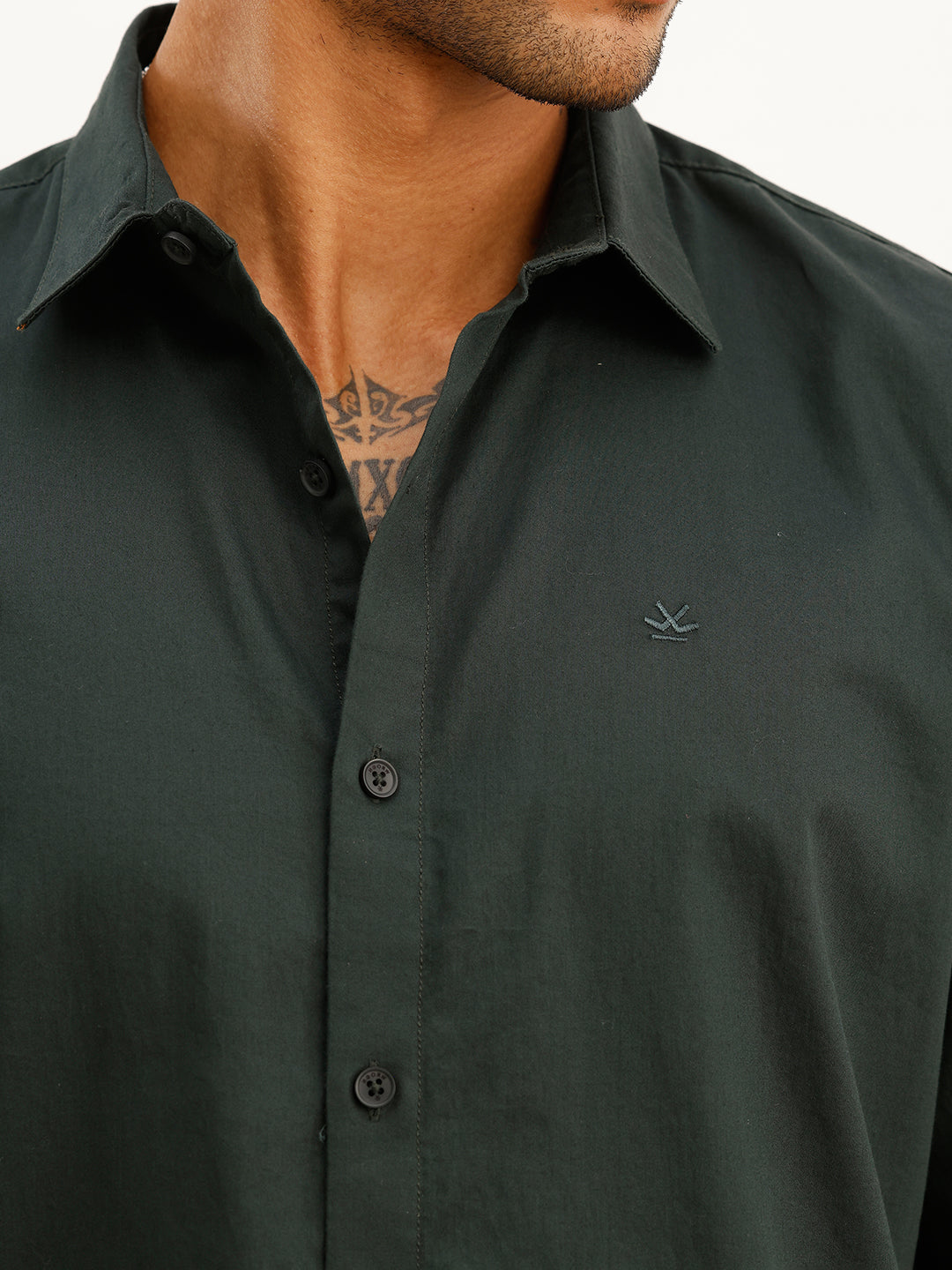 Solid Slim Fit Full Sleeve Shirt | Dark Green | WSH01FSSL7065W