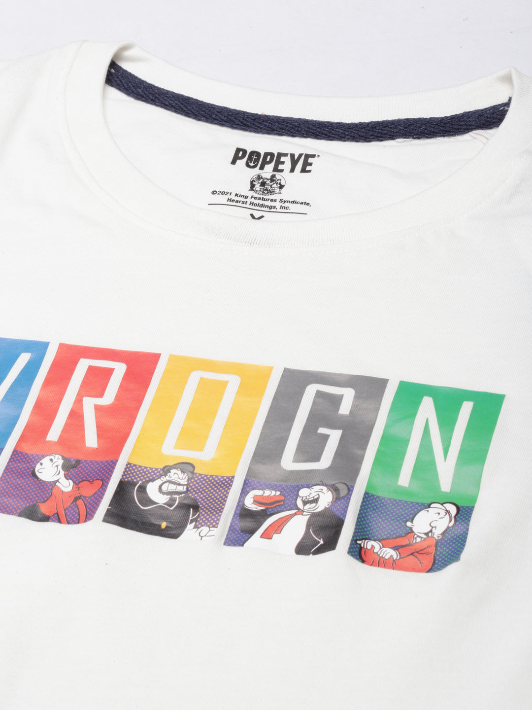 Printed Popeye White Regular Fit T-Shirt