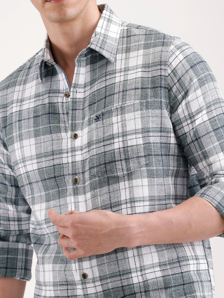 Classic Full Sleeve Checkered Shirt   |  Green
