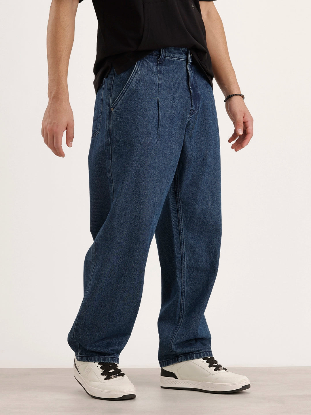 Loose Pleate Fit Denim Jeans | Blue