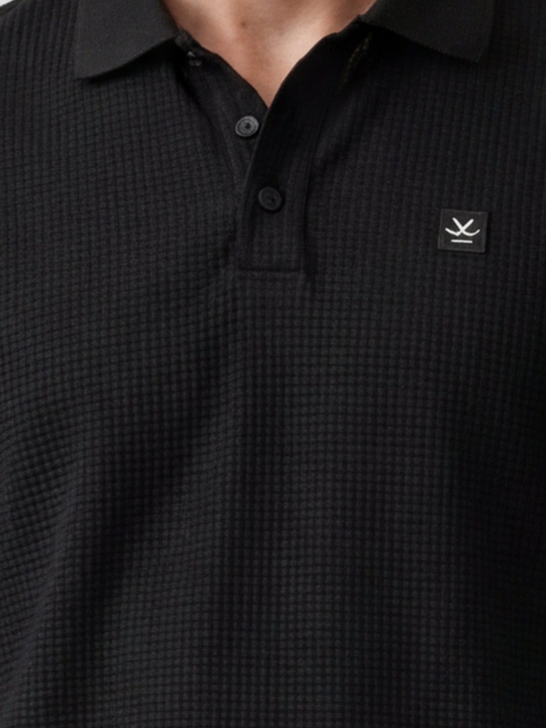 Solid Textured Slim Fit Polo T-Shirt | Black