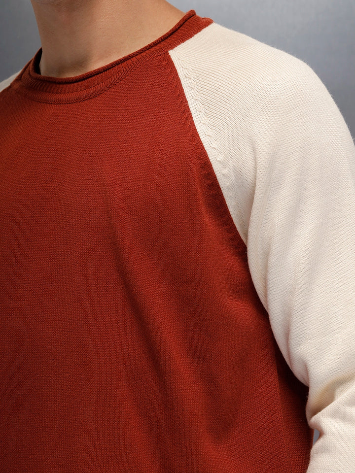 Men’s Textured Colorblock Pullover  | Rust