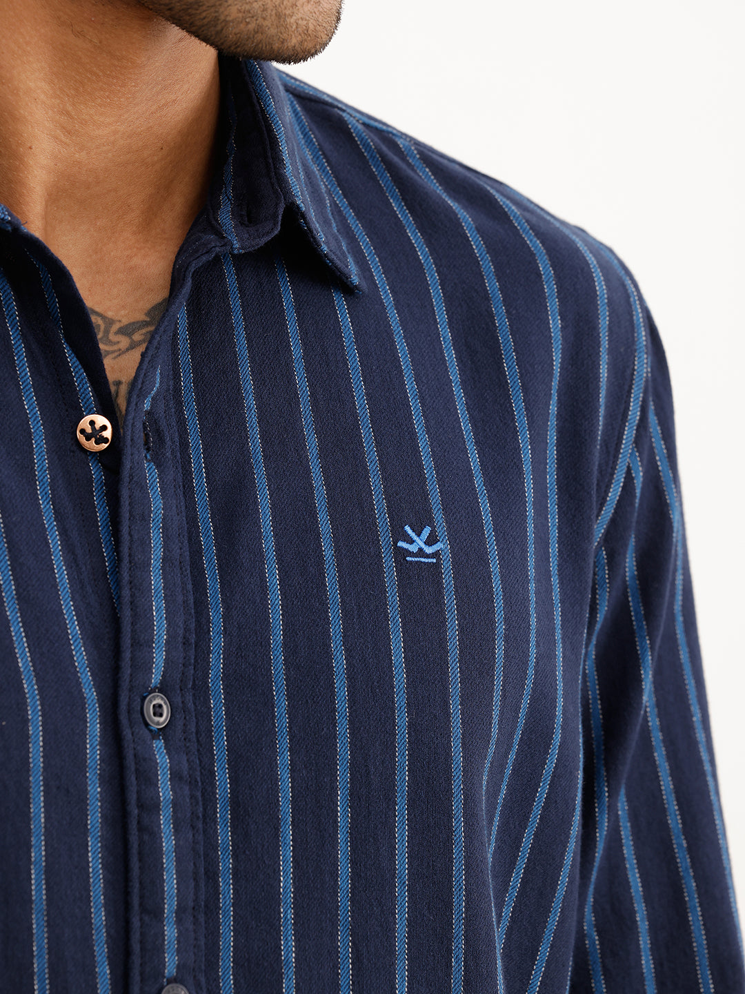 Regular Fit Striped Full Sleeve Shirt | Navy Blue