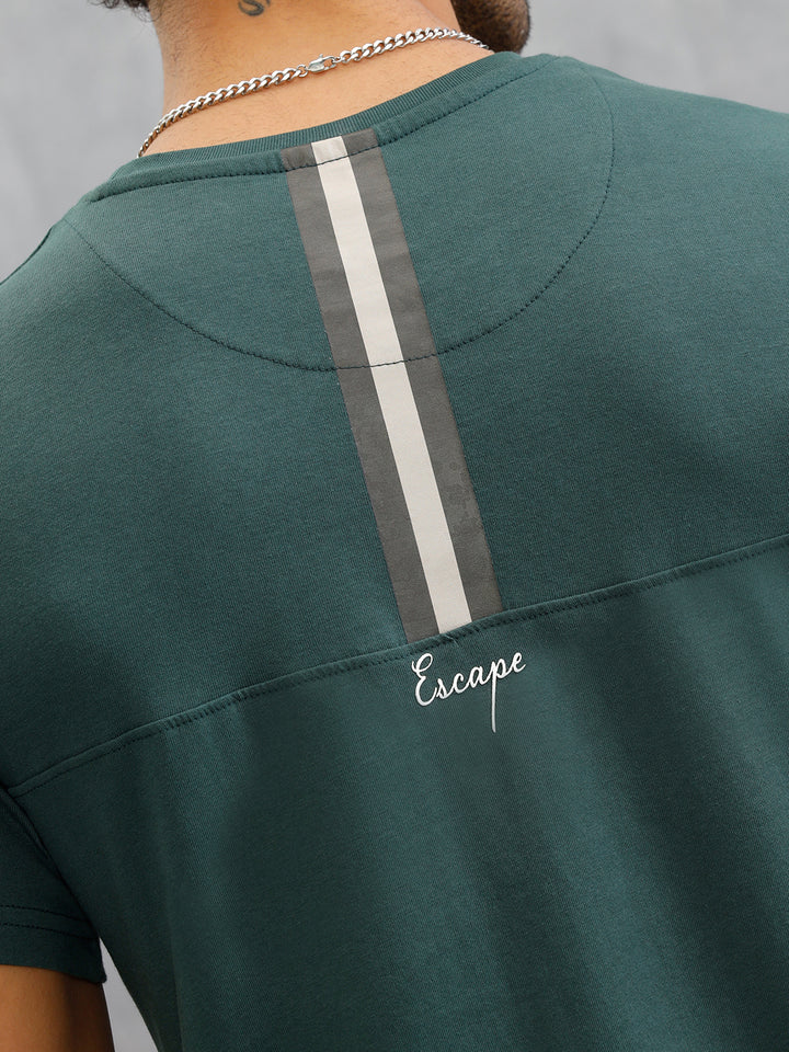 Hd Logo Printed Regular Fit T-shirt with Cut And Sew At Back | Dark Green