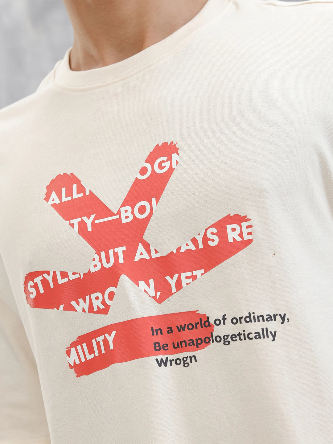 Logo Placement Printed T-Shirt | Beige