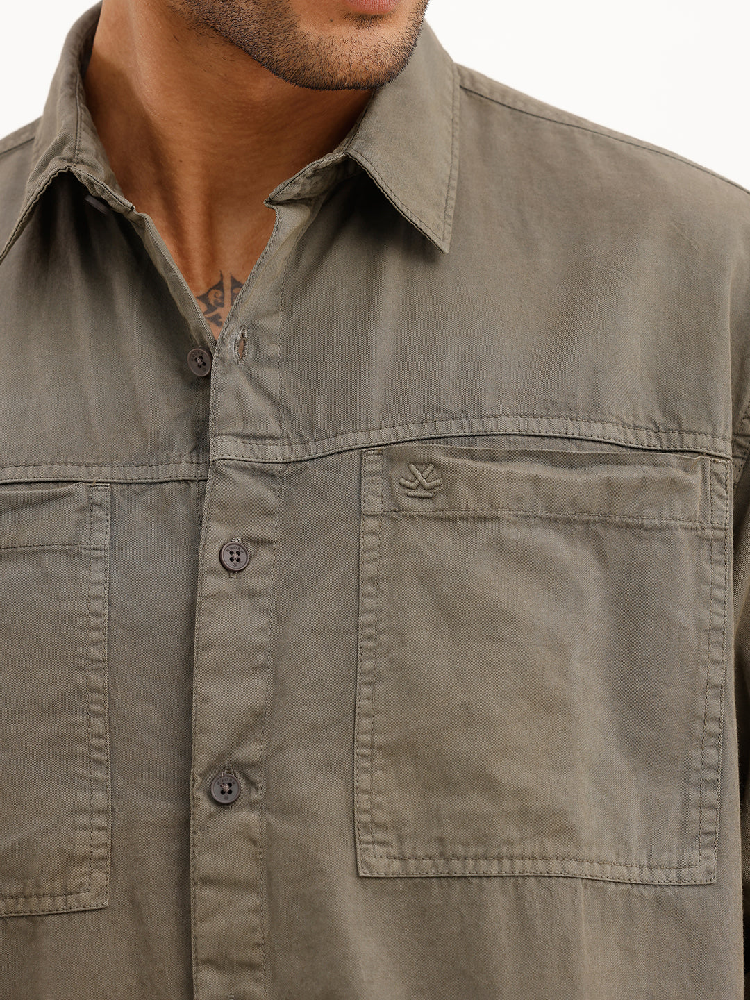 Solid Double Pocket Full Sleeve Shirt | Dark Grey | WSH01FSCM7036W