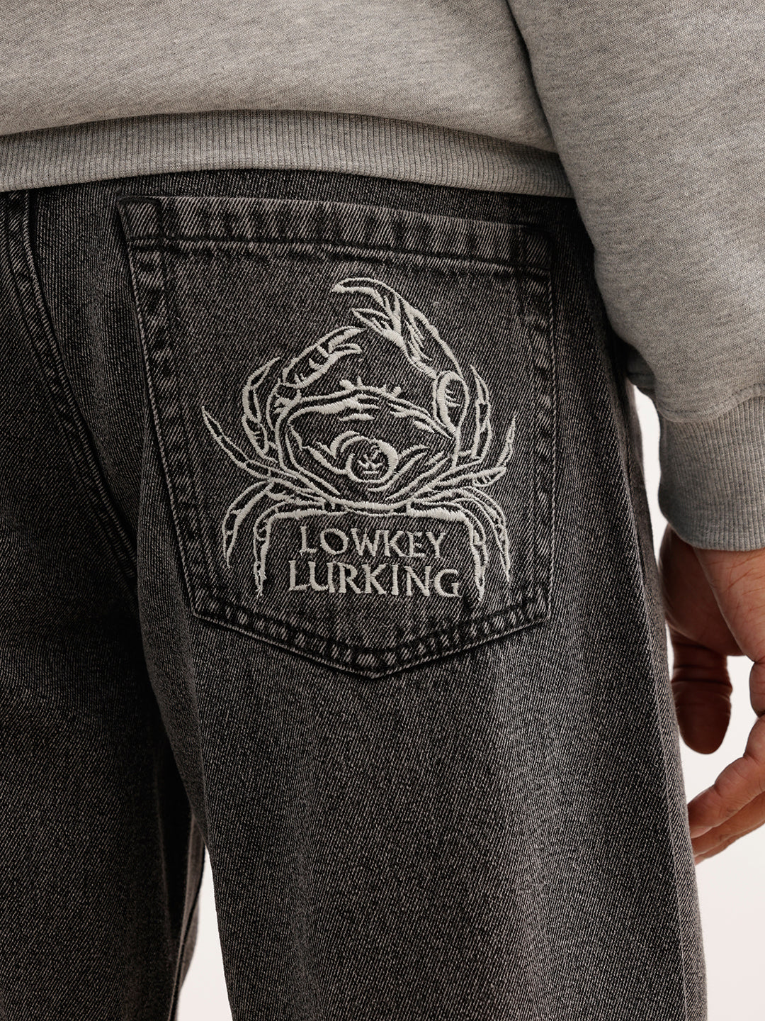 Anti Fit Embroidery Detail Denim Jeans | Black