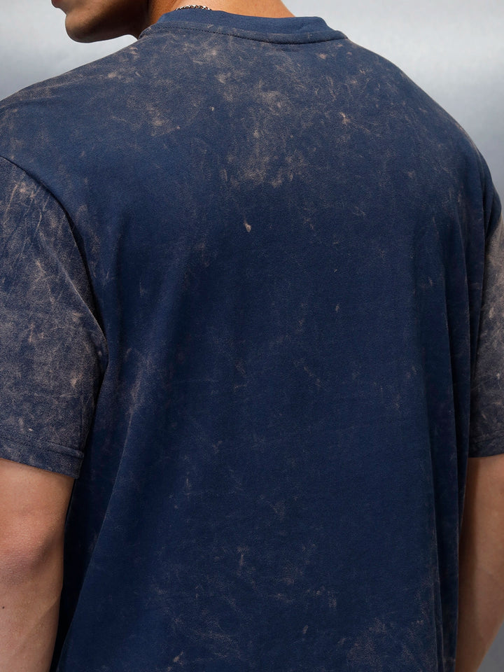Washed Graphic Printed Oversized Fit T-Shirt | Blue