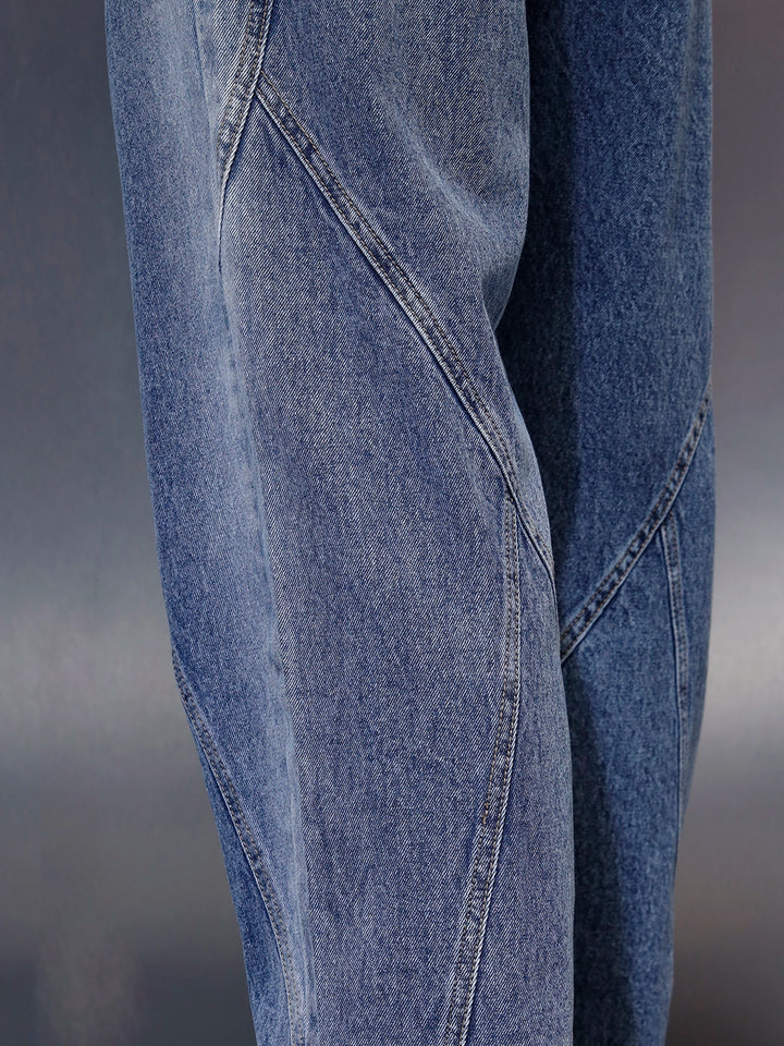 Men's loose fit jeans with cut & sew detail  | Blue
